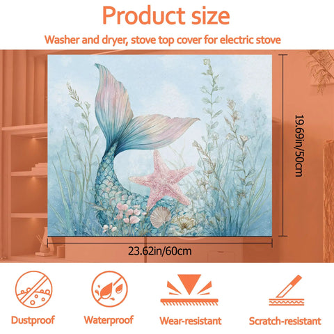 Starfish Coral Mermaid Theme Washing Machine Top Cover And Dryer Pad, anti slip absorbent mat, home decor, 23.62x19.69 inches
