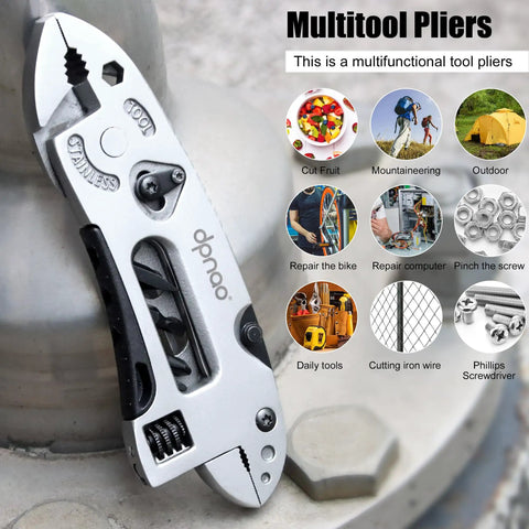 Five In One Portable Multitool Pliers Set with Cross Wrench, Screwdriver, Knife and protective cover in stainless steel