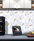Thick 3mm Hexagon Peel And Stick Backsplash Tiles For Kitchen And Bathroom With Realistic Carrara White Marble Look And Metal Gold Accents