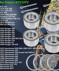 Four Pack Front And Rear Wheel Bearings For Atv Utv Compatible With Ace Ranger Sportsman And Hawkeye Models displayed with installation tools.