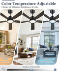 52 Inch Ceiling Fan With Lights And Remote Smart App Control Dimmable With All Setting Memory Quiet DC Motor Reversible Blades Damp Rated For Bedroom Patio And Living Room shown in different color temperatures.