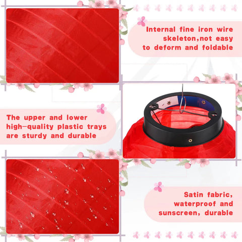 Close-up details of Japanese Style Red Silk Lanterns 14 Inch Traditional Hanging Lamps Waterproof Indoor Outdoor Festival Decor