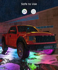 Truck showcasing Underglow Car Lights Kit With RGBIC LED Strips, 16 Million Colors, 10 Scene Modes, neon accents in rain