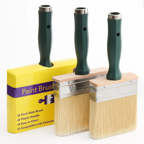 Deck Stain Brush Set 3 Pack with 4 Inch 5 Inch and 6 Inch Brushes for Big Decks and Wood Wall Jobs Thick Synthetic Bristles