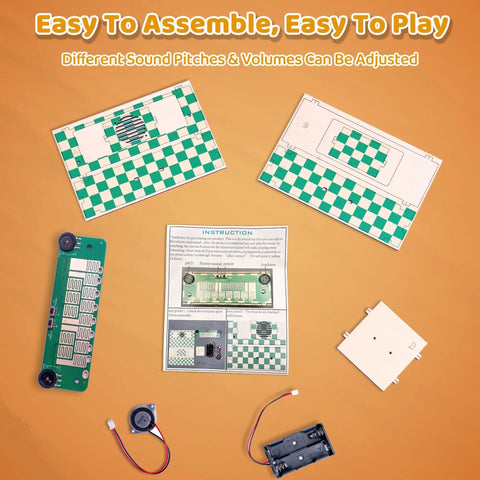 DIY Portable Music Synth Kit With 8 Key Touchpad, Easy 10 Minute Assembly, Intro Instrument For Kids Teens And Adults, STEM Gift For Musicians, Dope Toy For Creative Play And Learning parts laid out