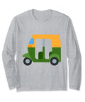 Fresh Grey Auto Rickshaw Graphic Long Sleeve Shirt Unisex Adults Kids Classic Fit Lightweight Pullover with vibrant auto rickshaw design.