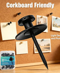Sleek Double Headed Picture Hanging Nails For Drywall Renter Friendly Push Pins With Hand Protector Set Of 50 All Black Thumb Tacks on corkboard.