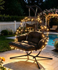 Two Person Outdoor Hanging Egg Chair With Stand And Adjustable Footrest Oversized Wicker Swing Chair With Thick Cushions