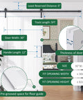 Detailed diagram of White 30X84 Inches Sliding Barn Door Smooth Rail System Floor Guide H-Frame Hardware Kit Waterproof PVC Surface.