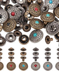 Flower Snap Button Kit With 16 Sets In 8 Styles Vintage Metal Flat Round Floral Fasteners For Sewing DIY Crafts Garment Making Mixed Color Alloy Buttons For Clothes And Decorations, 17 mm