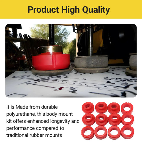 Chevy 81-87 Polyurethane Body Cab Mount Bushing Kit 12 Piece Direct Fit Heavy Duty displayed in workshop