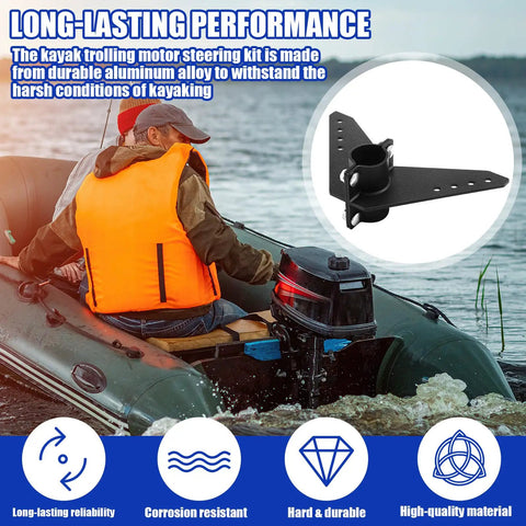 Two Piece Steering Triangle Mounting Bracket Kit For NK 180S Brushless Kayak Motor with rust-resistant hardware on kayak