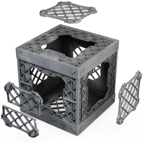 UC01 Modular Collapsible Crates 3 Pack in Gray, Stackable Storage Cubes for Garage, Closet, Office and DIY Projects, Omni Stackable Design