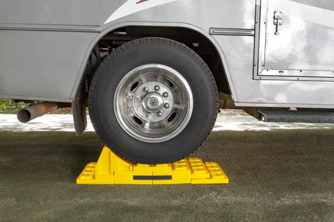 RV and Camper Wheel Chocks 2 Pack for Leveling Blocks keeps wheels centered and from rolling stabilizes large vehicle tires