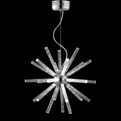 Chrome Integrated LED Starburst Pendant Light, 19.5 Inch Sputnik Chandelier With Adjustable Height, Mid Century Modern Ceiling Fixture