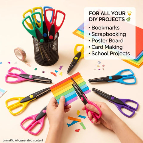 12 Pack Decorative Edge Craft Scissors With 12 Kid Approved Patterns For Kids Age 4 Plus Bright Handle Colors Make It Easy To Pick A Pattern, Creating Zigzag Scallop Wave Crinkle Borders For Cards Journals Scrapbooks And DIY Projects. 6.5-inch plastic scissors