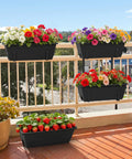 Level Up Your Porch Decor With This Ace Two Tier Railing Planter Box Set Black Window Boxes For Balcony Deck Garden adjustable planters with flowers and strawberries
