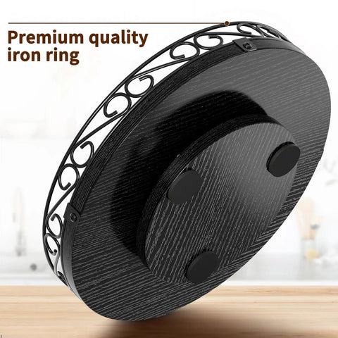 Smooth Spinning Nine Inch Solid Wood Lazy Susan Turntable With Wide Slip Resistant Base And Heavy Duty Spin Mechanism For Kitchen Cabinet Table Top Organization Total Game Changer, featuring a premium quality iron ring.