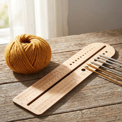 Wooden Sock Blocker Ruler For Knitting And Crochet, Dual Measuring Tool With Needle Gauge, 12.6 Inch Craft Ruler For Yarn Projects, Durable And Totally Handy For Socks, Hats, And Crochet Fans.