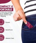 Basesit eyeglass cleaning cloths, 4-pack, rose/green, pocket-sized cloth shown in jeans pocket