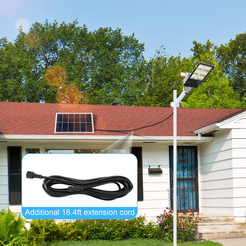 Solar Powered 300W LED Street Light For Outdoors Waterproof with additional 16.4ft extension cord on roof