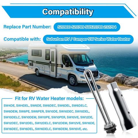 520900 Replacement Water Heater Element Kit For RV SW Series Electric Water Heater With 1440W 120V Screw In Heating Element