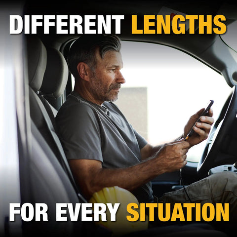 Man in car using Heavy Duty USB A To USB C Charging Cable Premium Braided Nylon With Kevlar Reinforcement For Fast Charging