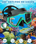 Close-up of All In One Snorkel Mask Set For Adults Kids And Teens With 180 Degree Field Of View Leak Proof Fog Proof Dive Mask Goggles