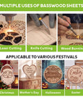 Baccraniate basswood sheets 12x12, 1/8 in, 4-pack; for laser cutting, engraving, burning and festive decorations.