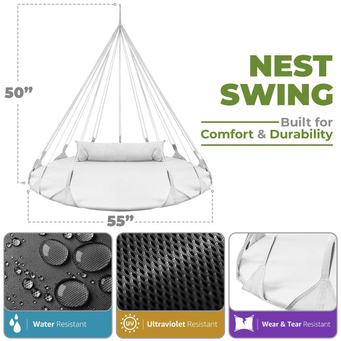 Cozy Hanging Swing Nest Daybed White Saucer Style Hammock Chair With Plush Pillow Premium Cotton Double Hammock material features