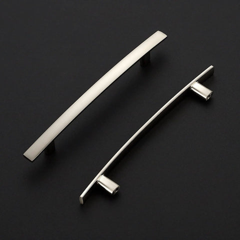Dope Brushed Nickel Cabinet Handles Set, 7-1/4 Inch Curved Drawer Pulls With 5 Inch Center-To-Center, displayed on a black background