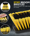 Heavy Duty 24.8 Inch Wide Push Broom With Dual Density Bristles Designed To Crush Gravel And Leaves On Driveways showing split stiff bristles.