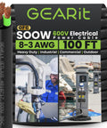 Beefy 100 Ft SOOW Portable Power Cable 8/3 Gauge With 8 AWG 3-Conductor 600V Heavy Duty Electrical Wire For Generators, Motors, Welders, EV Chargers And Industrial Outdoor Use. 100 ft black 8/3 AWG cable with copper conductors
