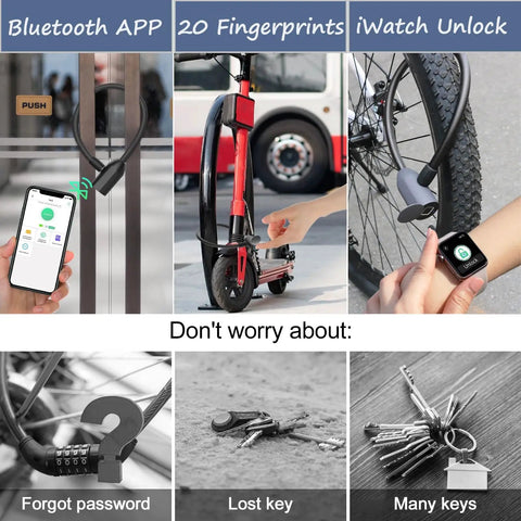 Bluetooth Biometric Cable Lock With App Unlock For Bike And Home Security Fingerprint Lock Waterproof 42cm Cable Lock