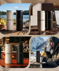 Portable All-In-One Coffee Maker With Built-In Battery And Grinder, Cordless Travel Brew System For Camping, with insulated mugs