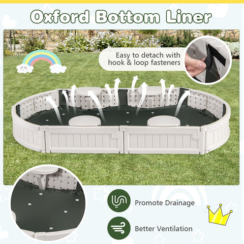 Kids Sandbox With Cover And Built In Seating, Weather Resistant Outdoor Sand Pit For Backyard Fun shown with drainage liner