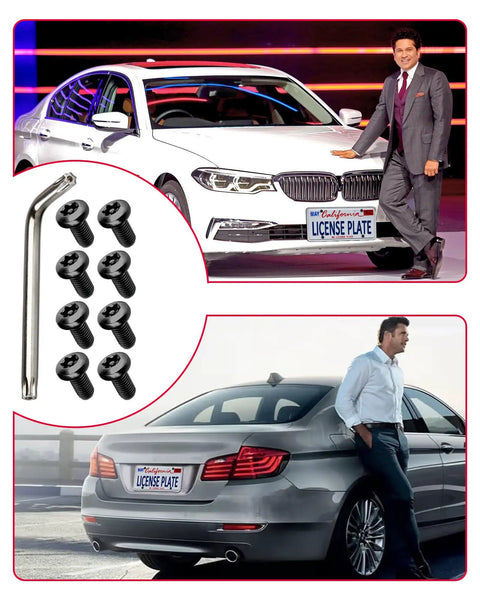 Anti-Theft M5 License Plate Screws 0.8x12mm For BMW And Tesla Black Stainless Steel Car Tag Bolts With Caps, in use on BMW