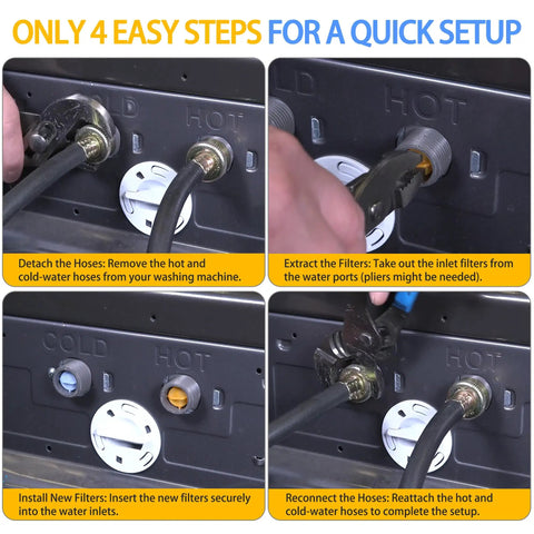 Step-by-step guide installing 4-Pack Washer Water Filter Screen Set With Two Hot Orange And Two Cold Blue Screens Replacement