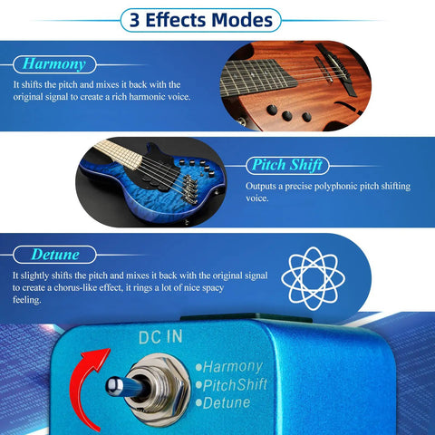 Pitch Harmonizer Guitar Effects Pedal With True Bypass MPS1 Octave Box Harmony Detune And Pitch Shift Modes diagram