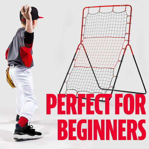 Multi Angle Baseball Pitch Return Net With Integrated Strike Zone 55 By 36 Inch Frame Practice Pop Flies Grounders And Line Drives
