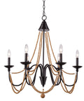 Escapade Six Light Chandelier In Oil Rubbed Bronze With Wood Bead Accents For Casual Dining Rooms Elegant Curves And Lit Ambient Lighting