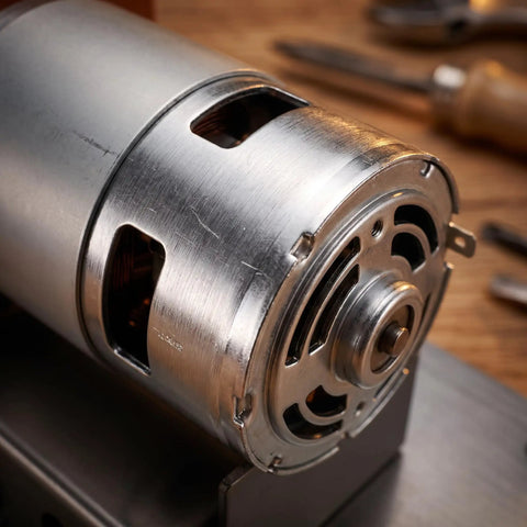 Close-up of all copper brushless motor featured in Compact 96W Mini Bench Grinder With Dual Grinding Wheels Variable Speed 3000 To 6000 RPM.