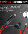 Hella Tough 12AWG Heavy Duty Cigarette Lighter Male Plug With 3.3Ft 12V Cable features quality heat resistant materials.