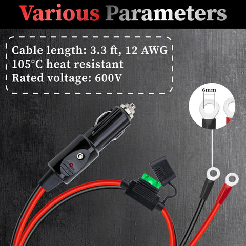 Hella Tough 12AWG Heavy Duty Cigarette Lighter Male Plug With 3.3Ft 12V Cable features quality heat resistant materials.