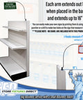 Rock Solid Curved Gondola Shelf Magnetic Sign Holder For Retail Store Aisles And Department Walkway Section Marker With Heavy Duty Dual Arms for effortless navigation, displayed on single sided shelf.