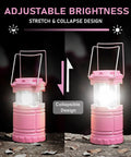 Pink LED Camping Lanterns With Portable Handle, Super Bright COB Light, 360 Degree Beam, Weatherproof ABS, adjustable brightness