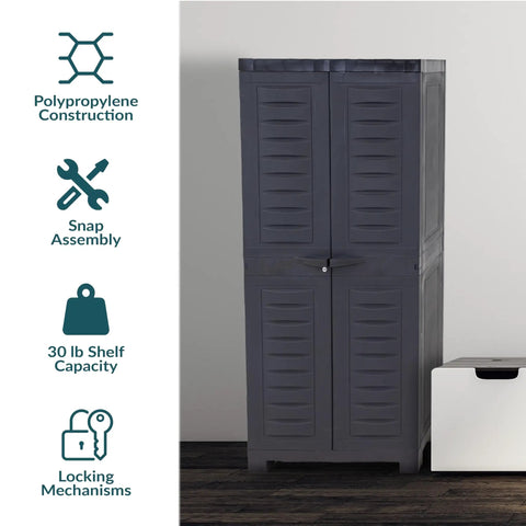 Freestanding 48 Inch Tall Resin Garage Storage Cabinet With Doors In Charcoal For Garage Laundry Office Or Basement