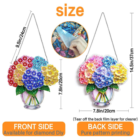 Dope Diamond Painting Kit Hanging Pendant Vase Sun Catcher For Front Door Sign Special Shaped Rhinestone Flower 8x8 Inch