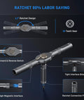 Go To All In One 74 In 1 Magnetic Ratchet Screwdriver Set with T Handle and S2 Steel Bits, showing ratchet design and features.