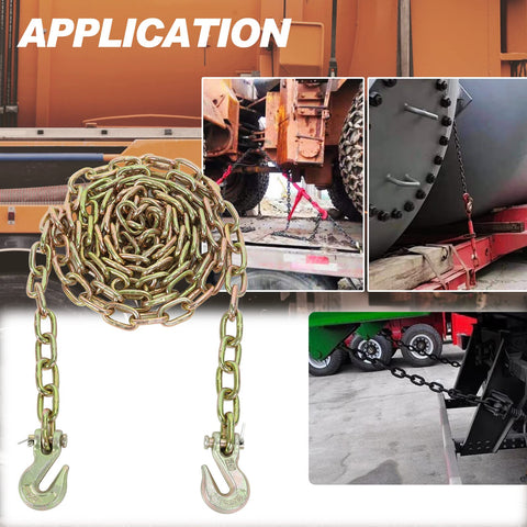 One Quarter Inch By Twelve Feet Grade 70 Binder Chain For Tie Down And Flatbed Cargo With Clevis Grab Hooks G70 Tow Chain Heavy Duty